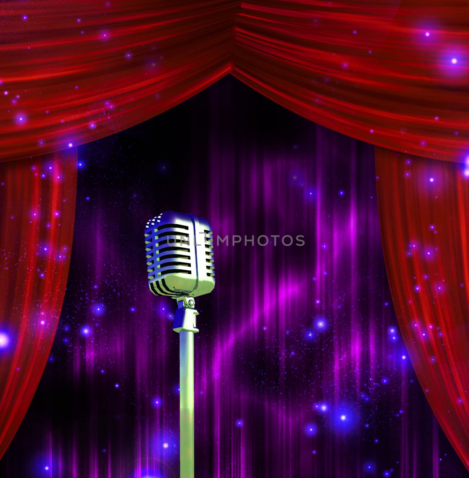 Classic Microphone with Colorful Stage Curtains