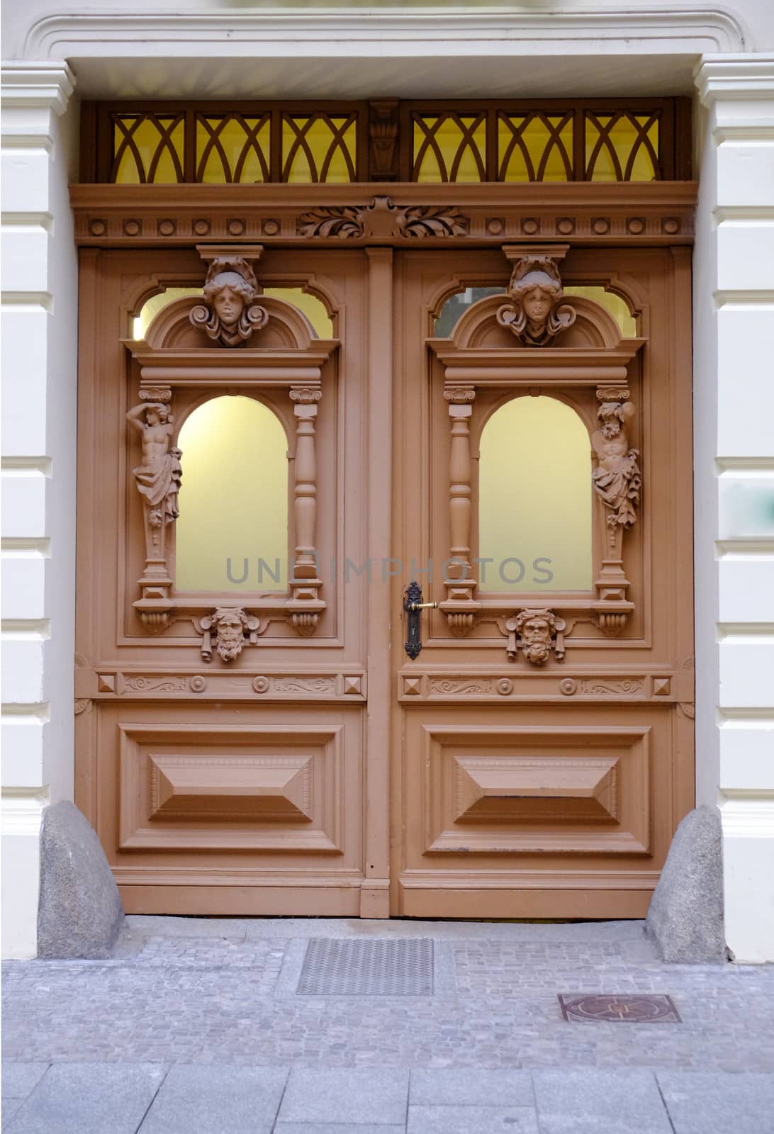 Old wooden door with carvings