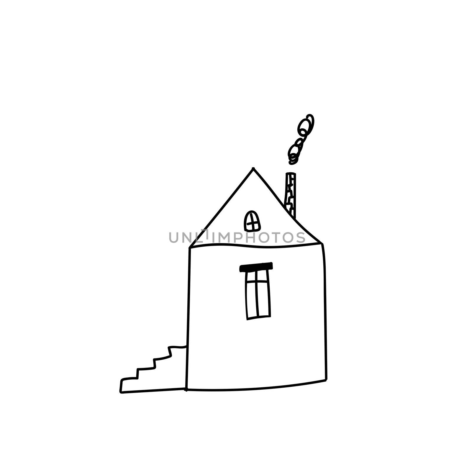 child s drawing of a house. doodle illustration isolated on white background.