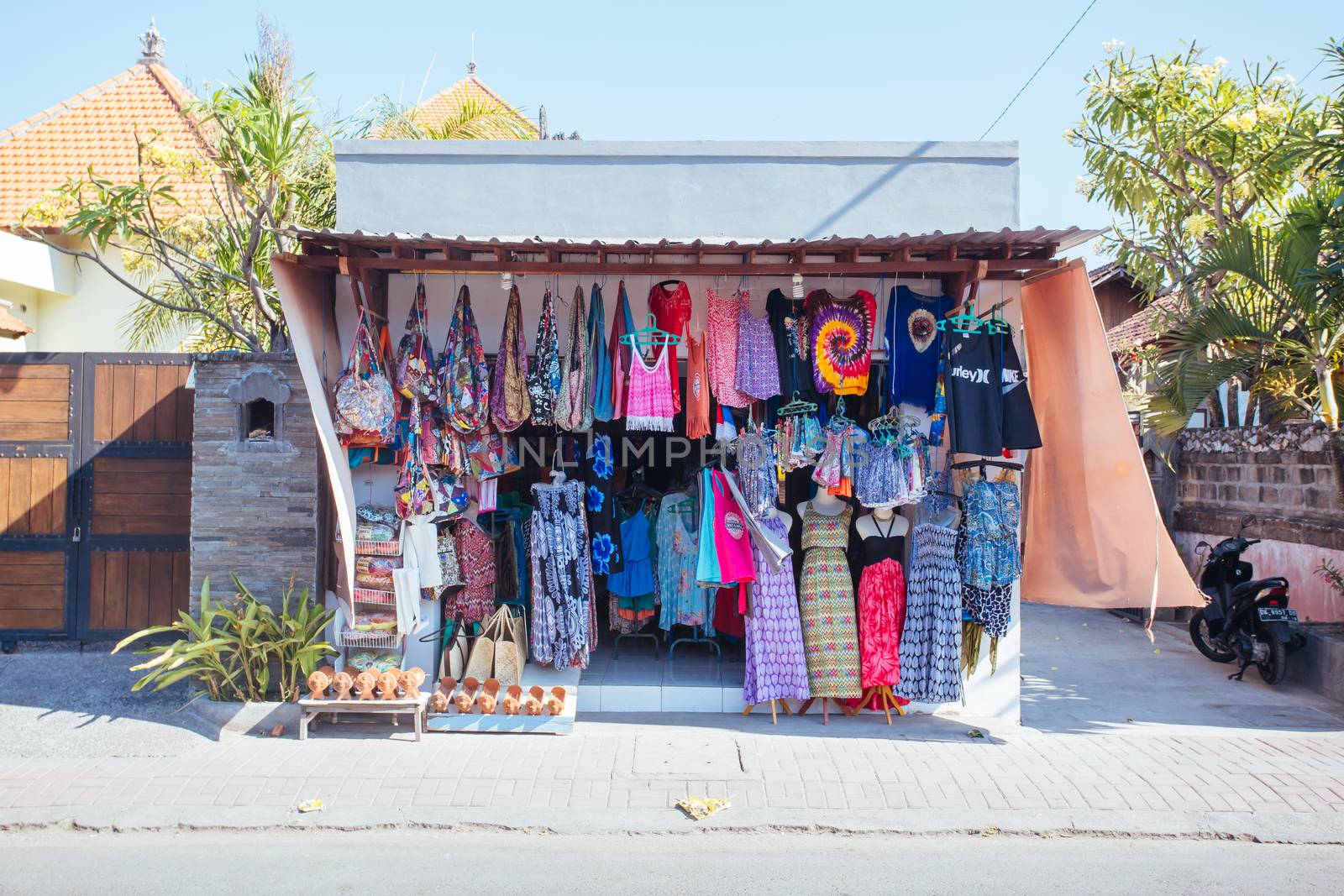 Sanur, Indonesia - September 6: Roadside shop selling garments in Sanur, Bali, Indonesia