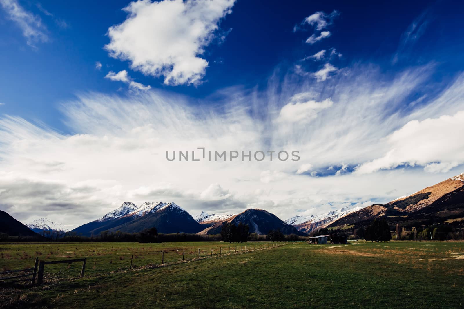 Stunning mountain landscape in an area known as 'Middle Earth' between Paradise and Glenorchy in New Zealand