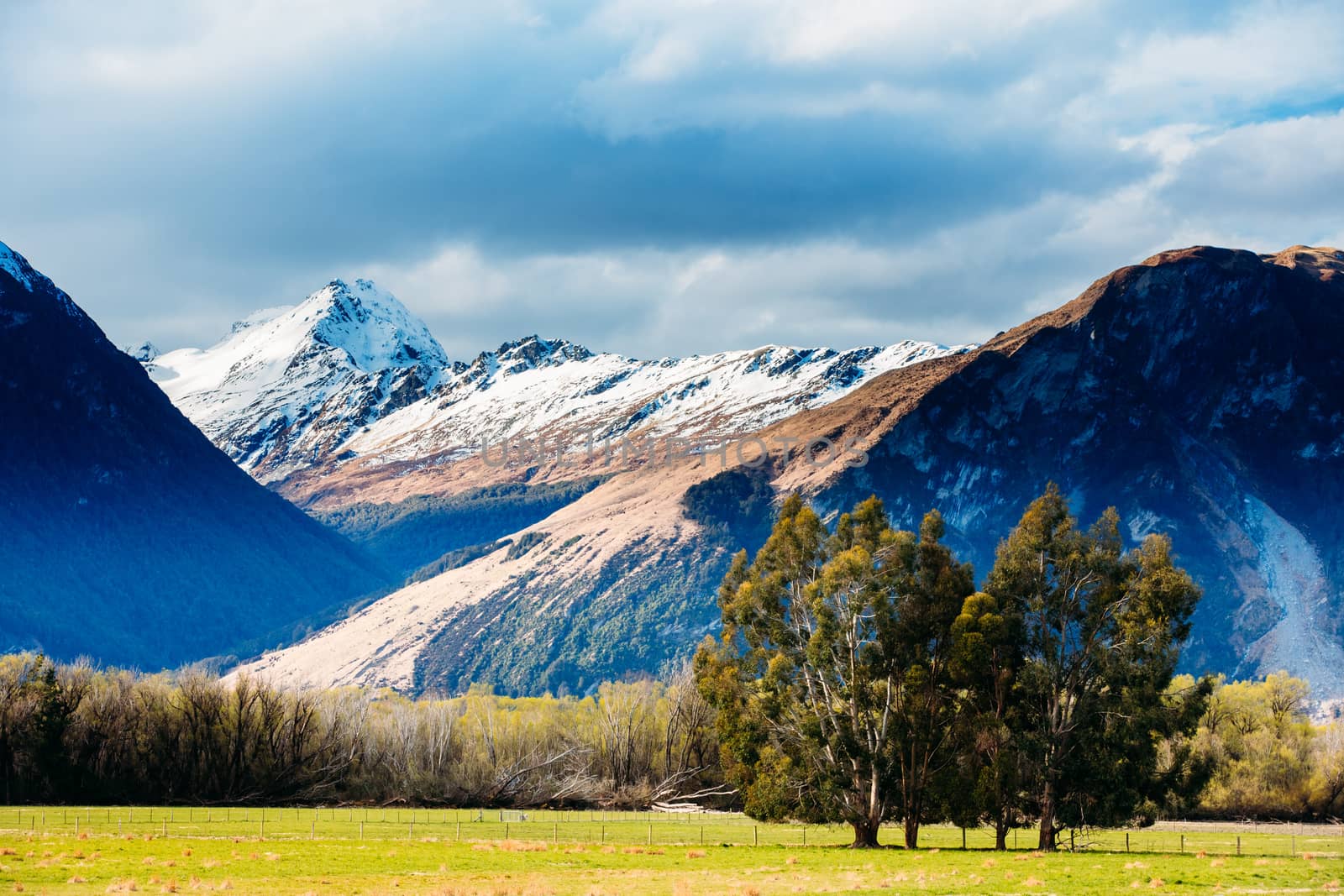 Stunning mountain landscape in an area known as 'Middle Earth' between Paradise and Glenorchy in New Zealand