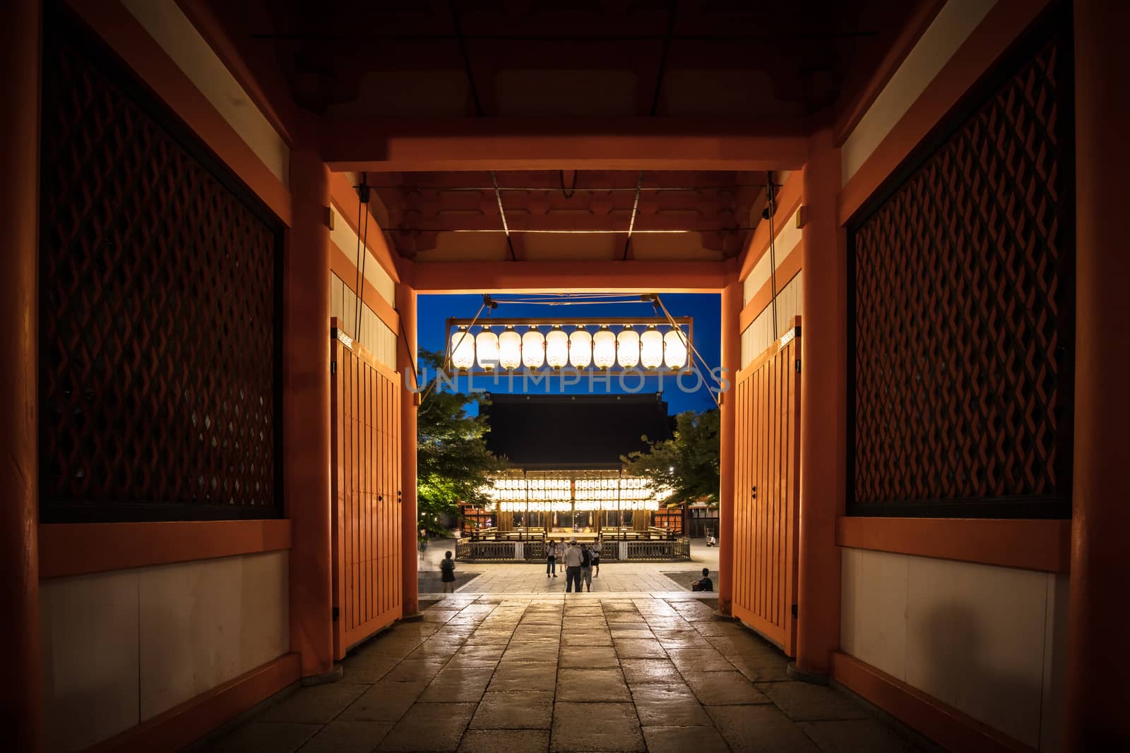 Kyoto, Japan - May 16 2019: Yasaka-Jinja Shrine at Minami-romon Tower Gate in Kyoto, Japan