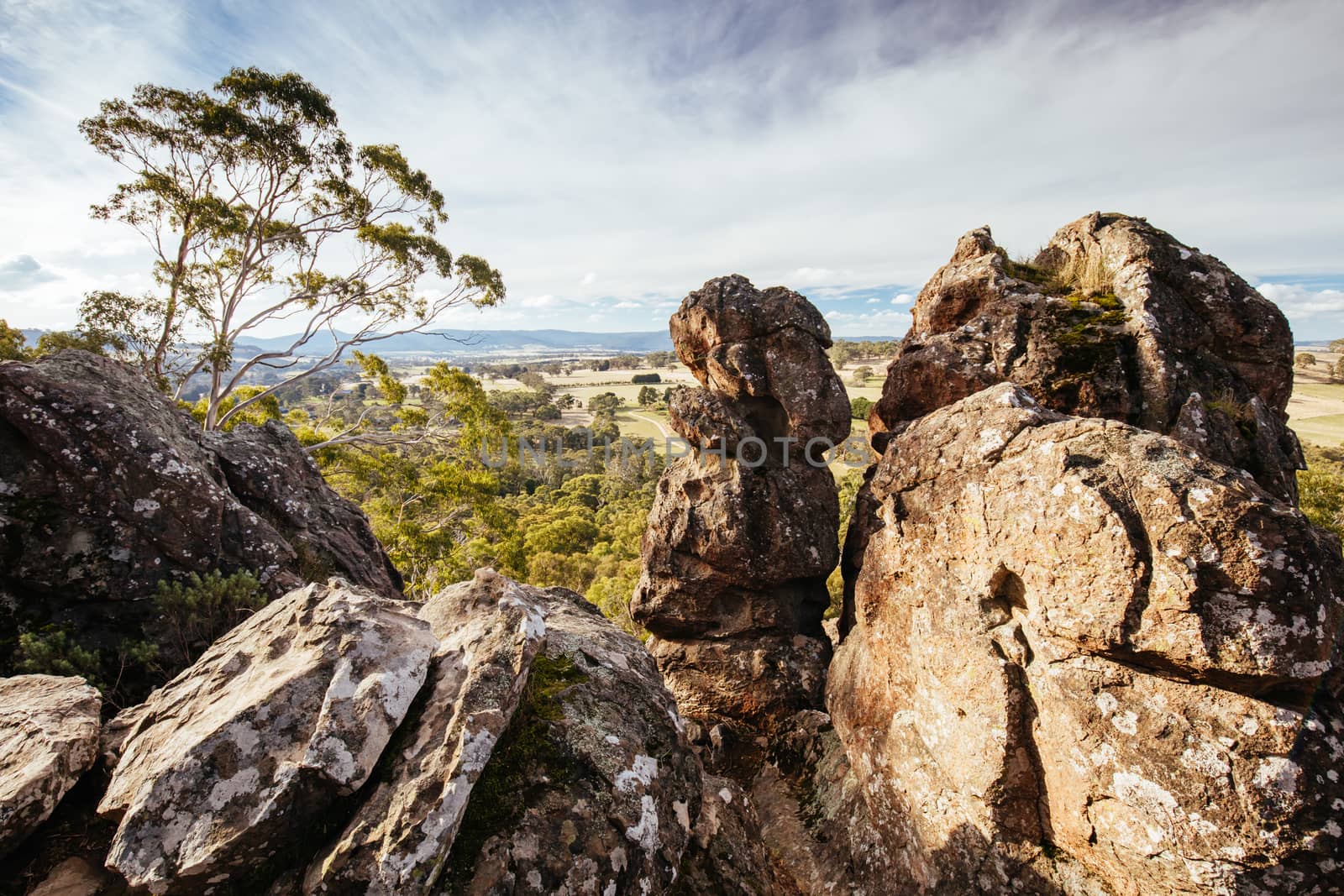 The popular tourist attraction of Hanging Rock. A volcanic group of rocks atop a hill in the Macedon ranges, Victoria, Australia