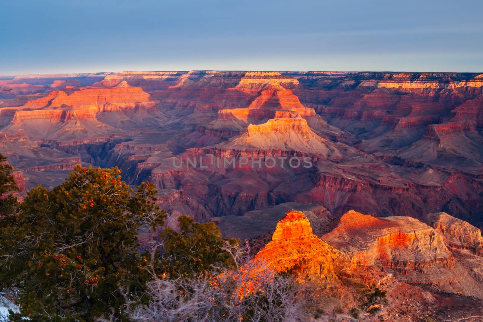 Sunrise views in winter at the South Rim in Grand Canyon, Arizona, USA