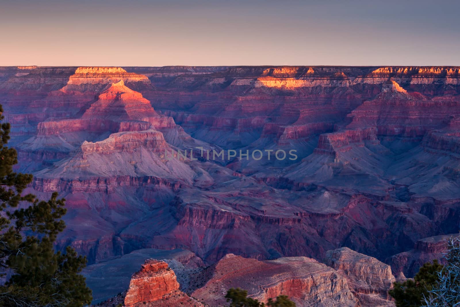 Sunrise views in winter at the South Rim in Grand Canyon, Arizona, USA