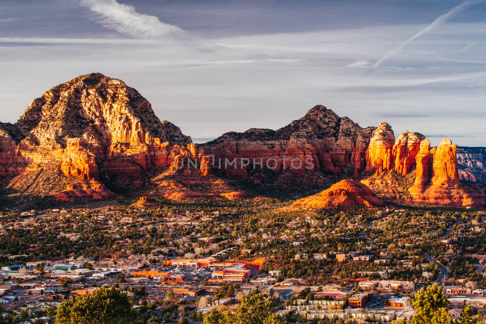 View from Airport Mesa in Sedona at sunset in Arizona, USA