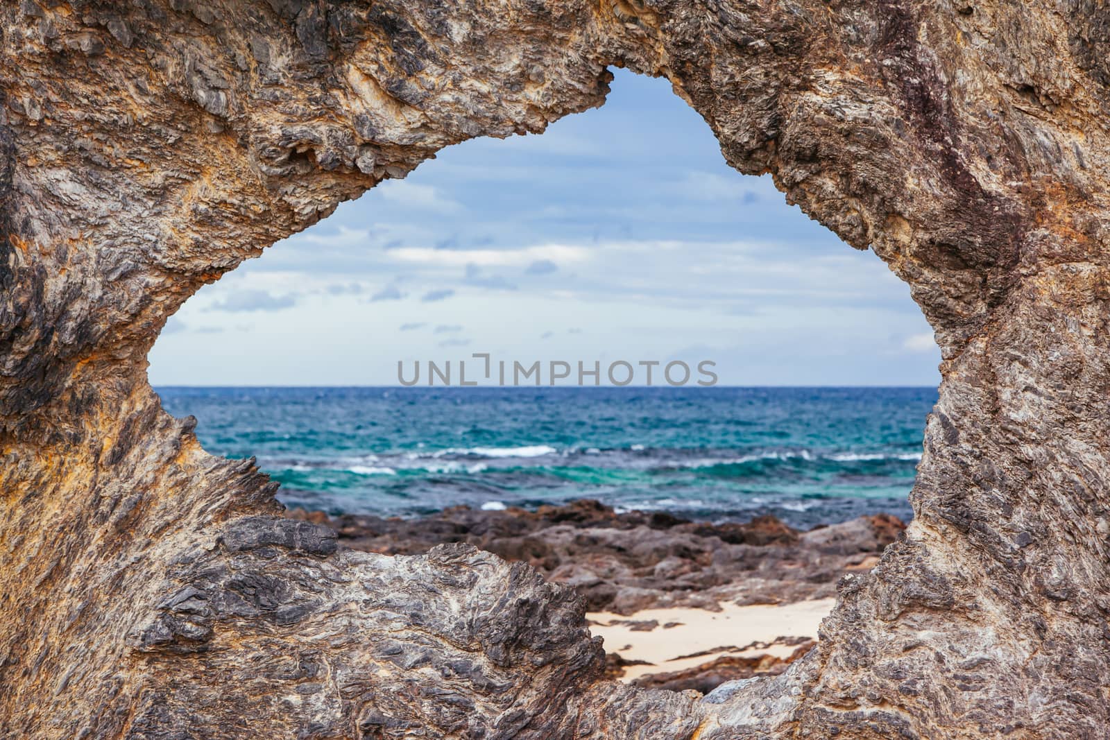 The iconic tourist attraction of Australia Rock on Narooma shoreline in New South Wales, Australia