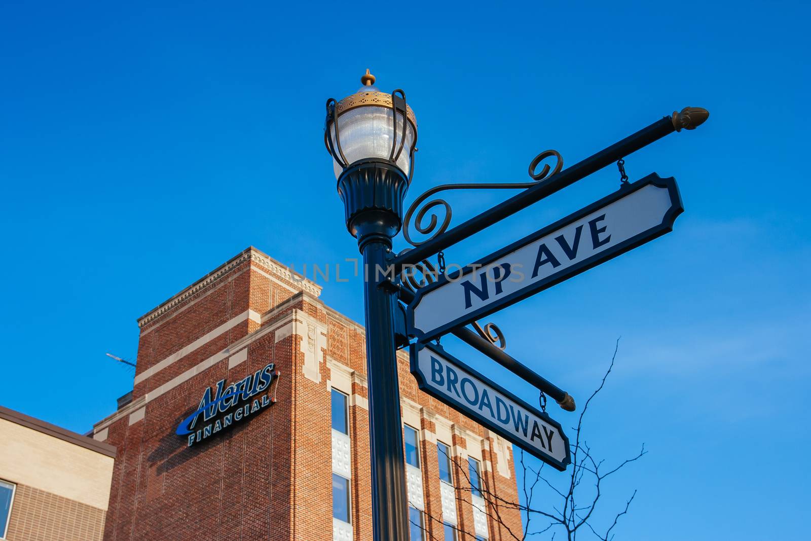 FARGO, USA - April 22 2008: Street signage on a lamp post in Fargo in North Dakota, USA