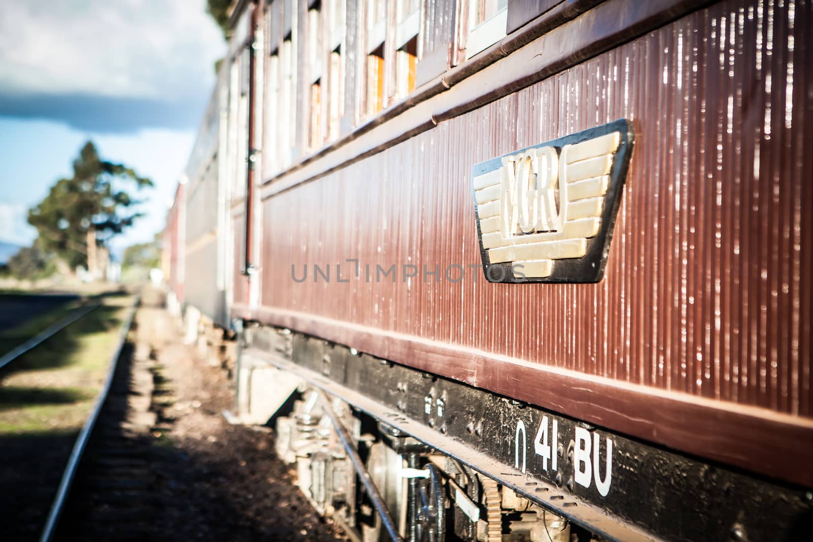 Maldon, Australia - May 11 2014: A steam engine from Victorian Goldfields Railway in Maldon, Victoria, Australia