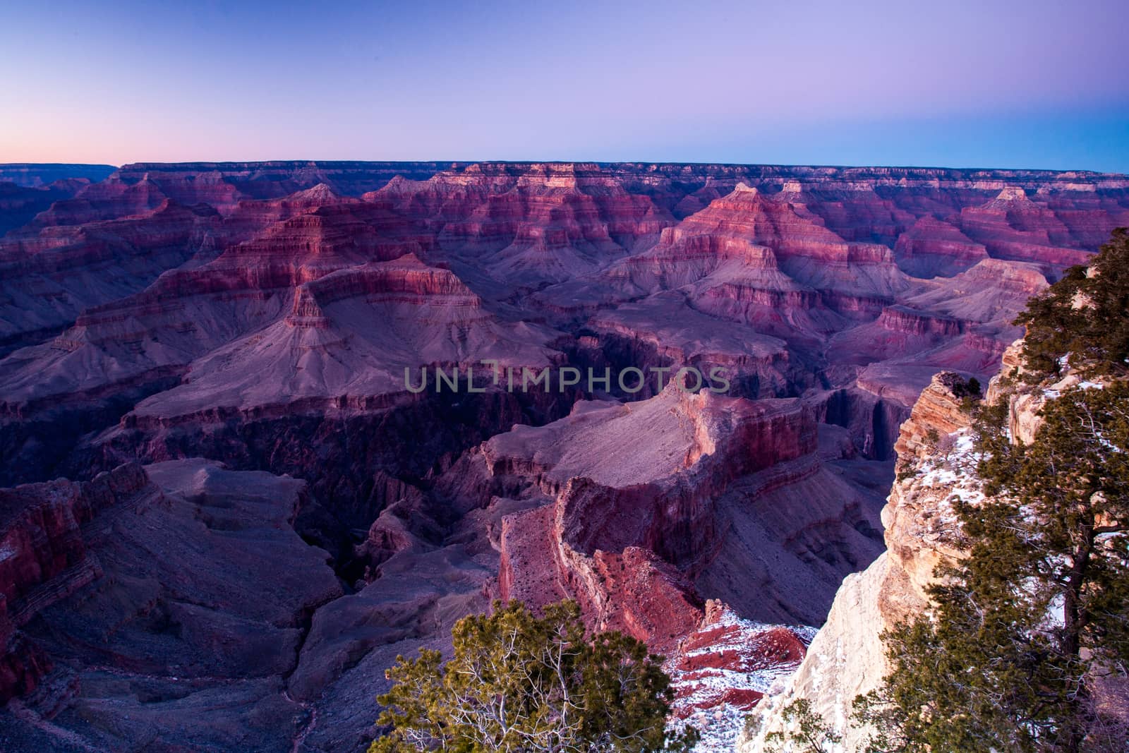 Long after the sun has set at Hopi Point during on a winter's day in Grand Canyon, USA