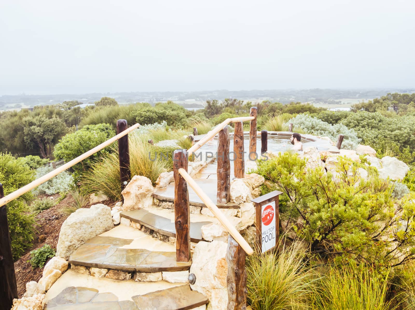 Fingal, Australia - February 15 2020: Peninsula Hot Springs on the Mornington Peninsula in Victoria, Australia