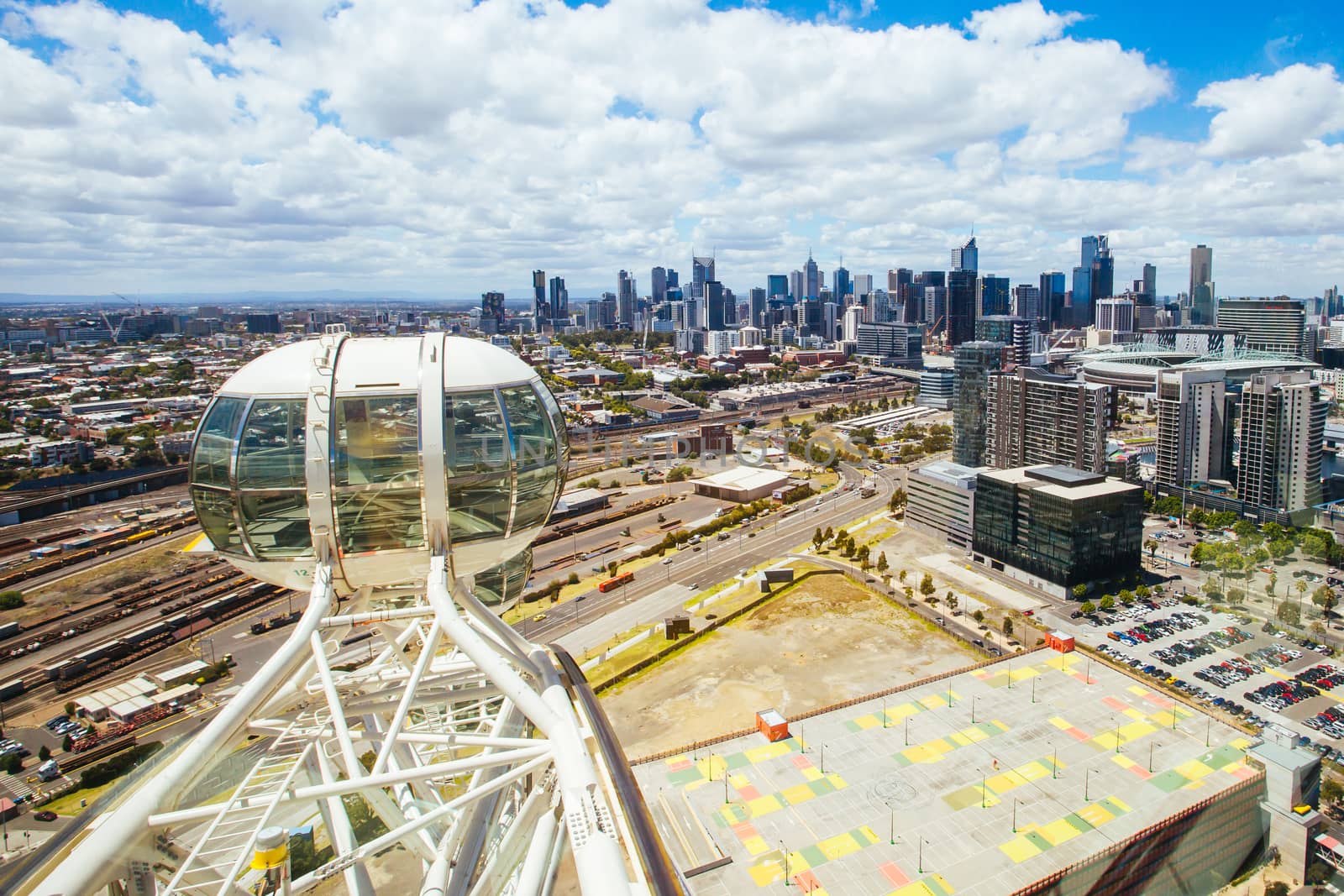 The expansive skyline of Melbourne on a clear summer's day in Victoria, Australia