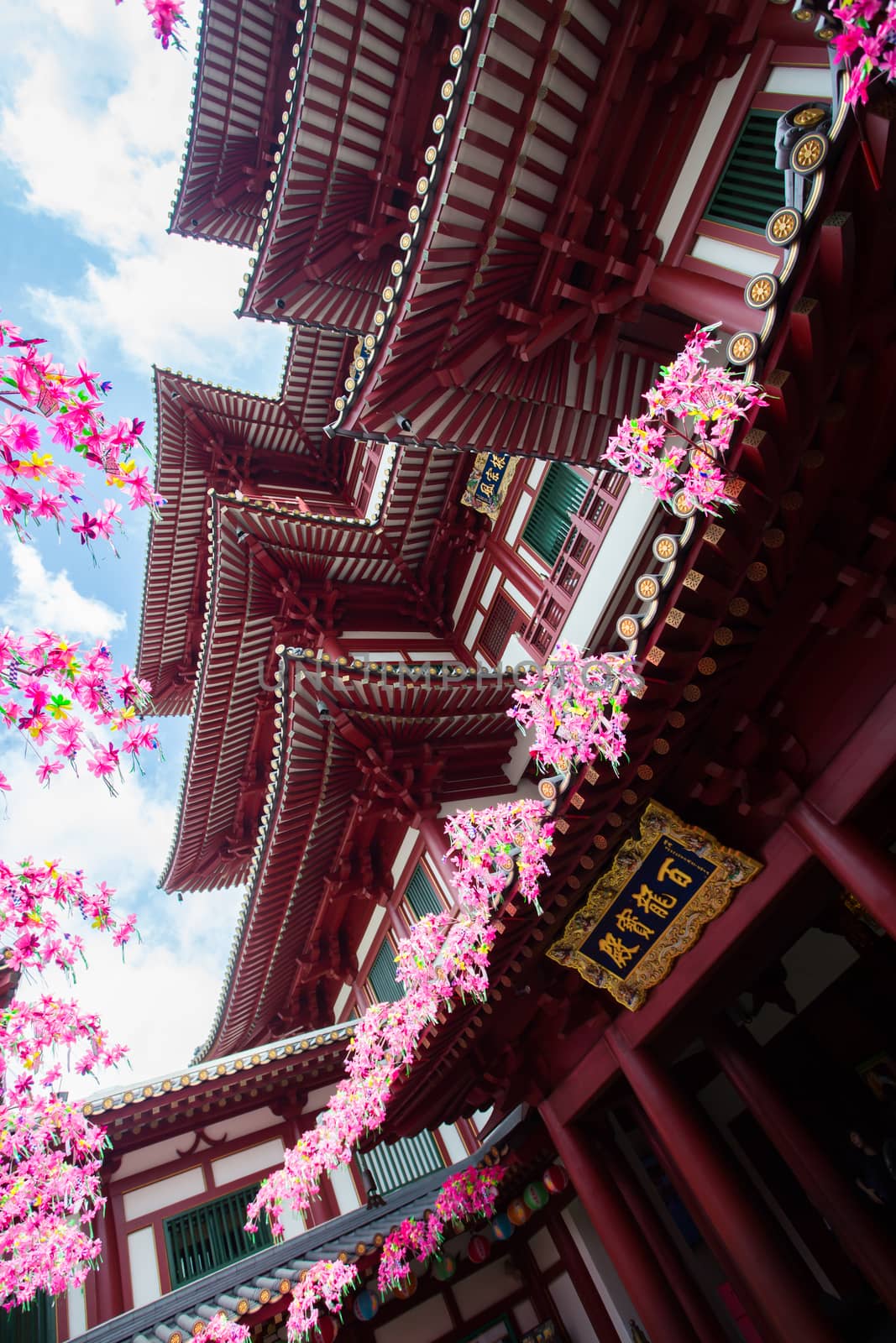 Singapore, June 21 2015: Buddha Tooth Relic Temple exterior and details in Chinatown, Singapore