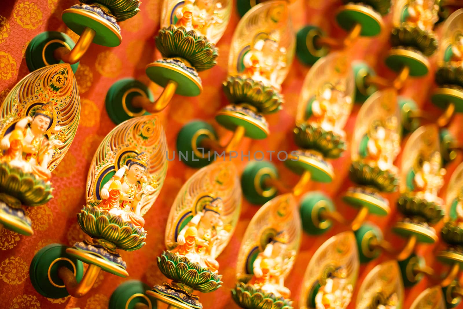 Singapore, June 21 2015: Buddha Tooth Relic Temple interior and details in Chinatown, Singapore