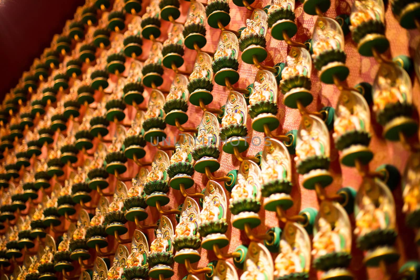 Singapore, June 21 2015: Buddha Tooth Relic Temple interior and details in Chinatown, Singapore