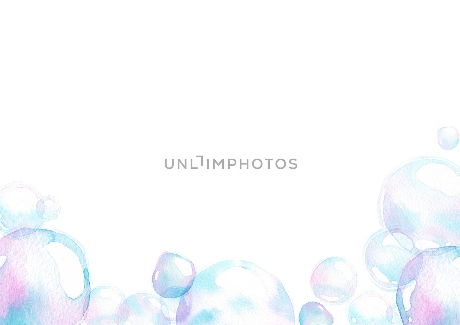 soap air bubbles, Undersea effect, watercolor hand painting isolate on white background by Ungamrung