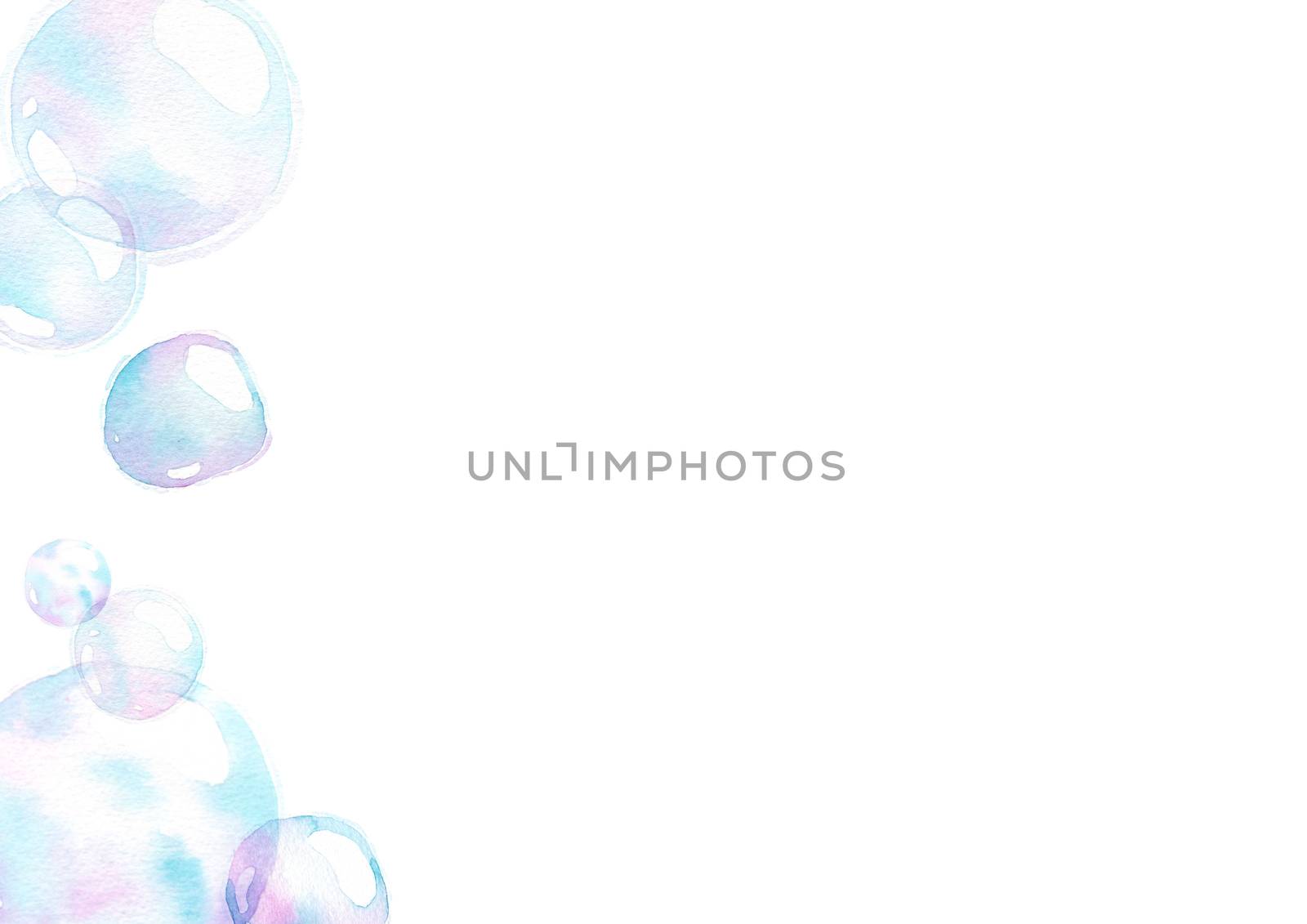 soap air bubbles, Undersea effect, watercolor hand painting isolate on white background by Ungamrung