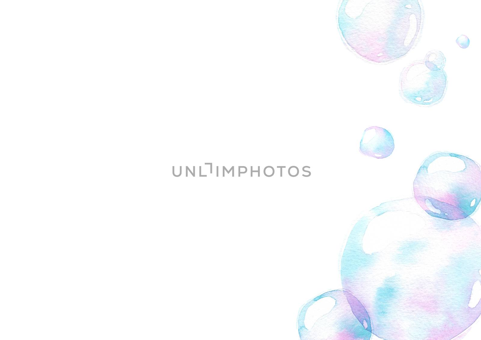 soap air bubbles, Undersea effect, watercolor hand painting isolate on white background by Ungamrung