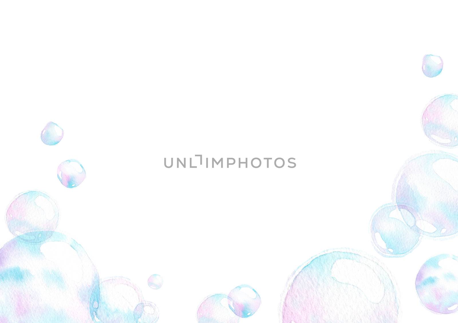 soap air bubbles, Undersea effect, watercolor hand painting isolate on white background