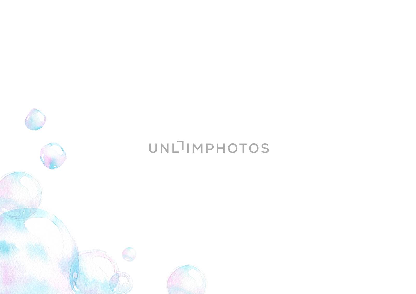 soap air bubbles, Undersea effect, watercolor hand painting isolate on white background