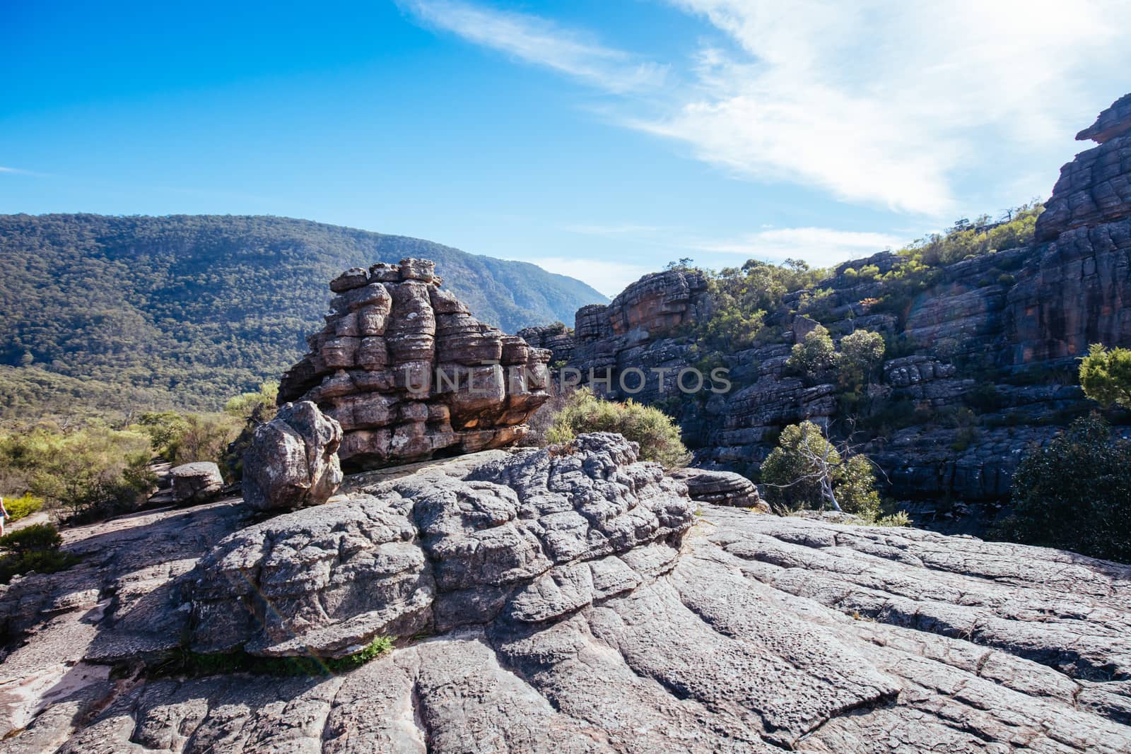 The steep rocky inclines on the famous Wonderland hike towards Pinnacle Lookout near Halls Gap in Victoria, Australia