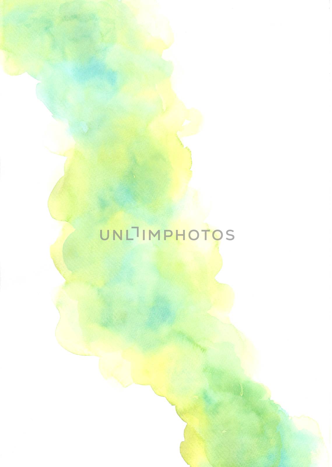 Hand painted abstract yellow and green watercolor on white background.
