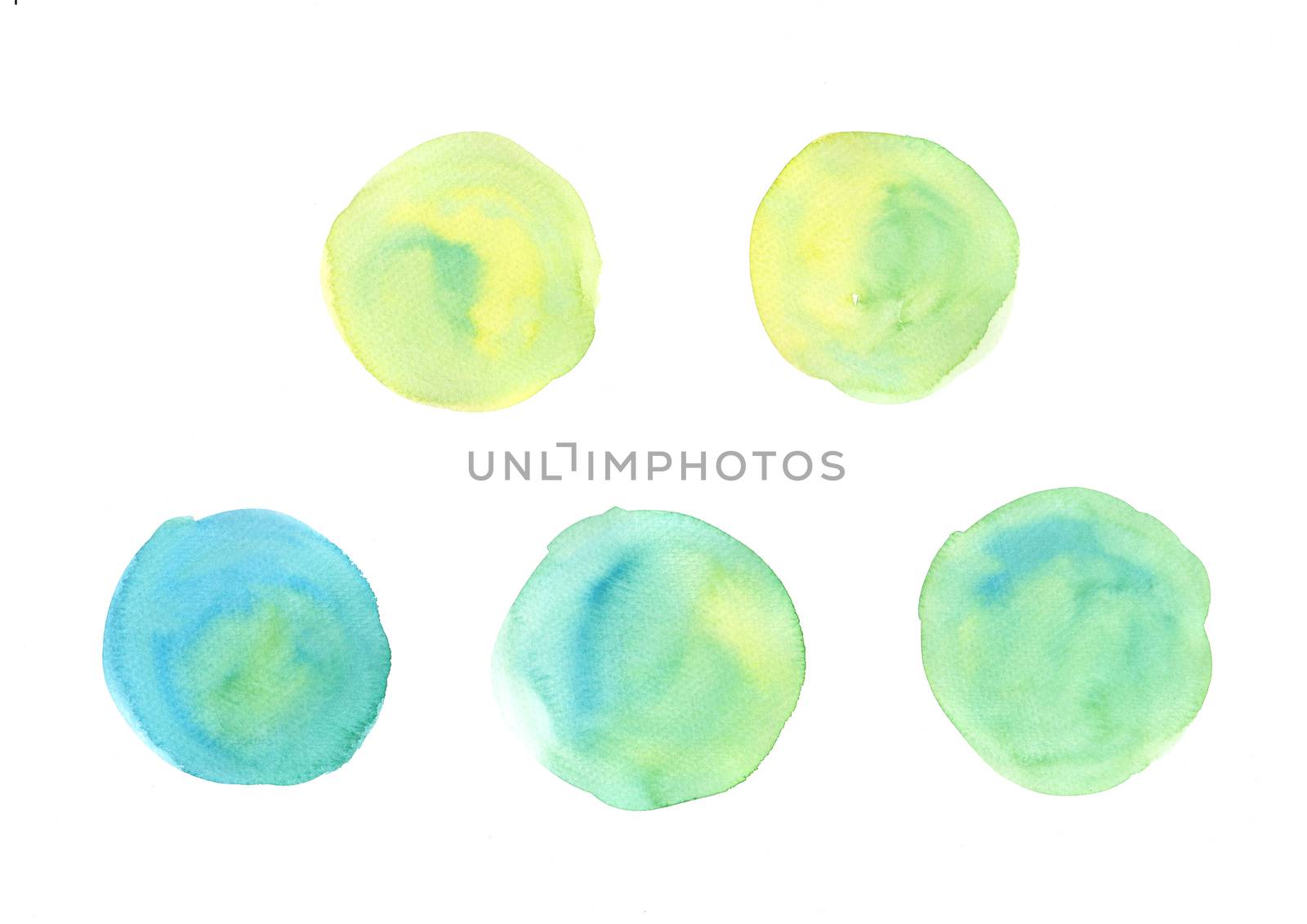 Hand painted abstract yellow and green watercolor on white background.