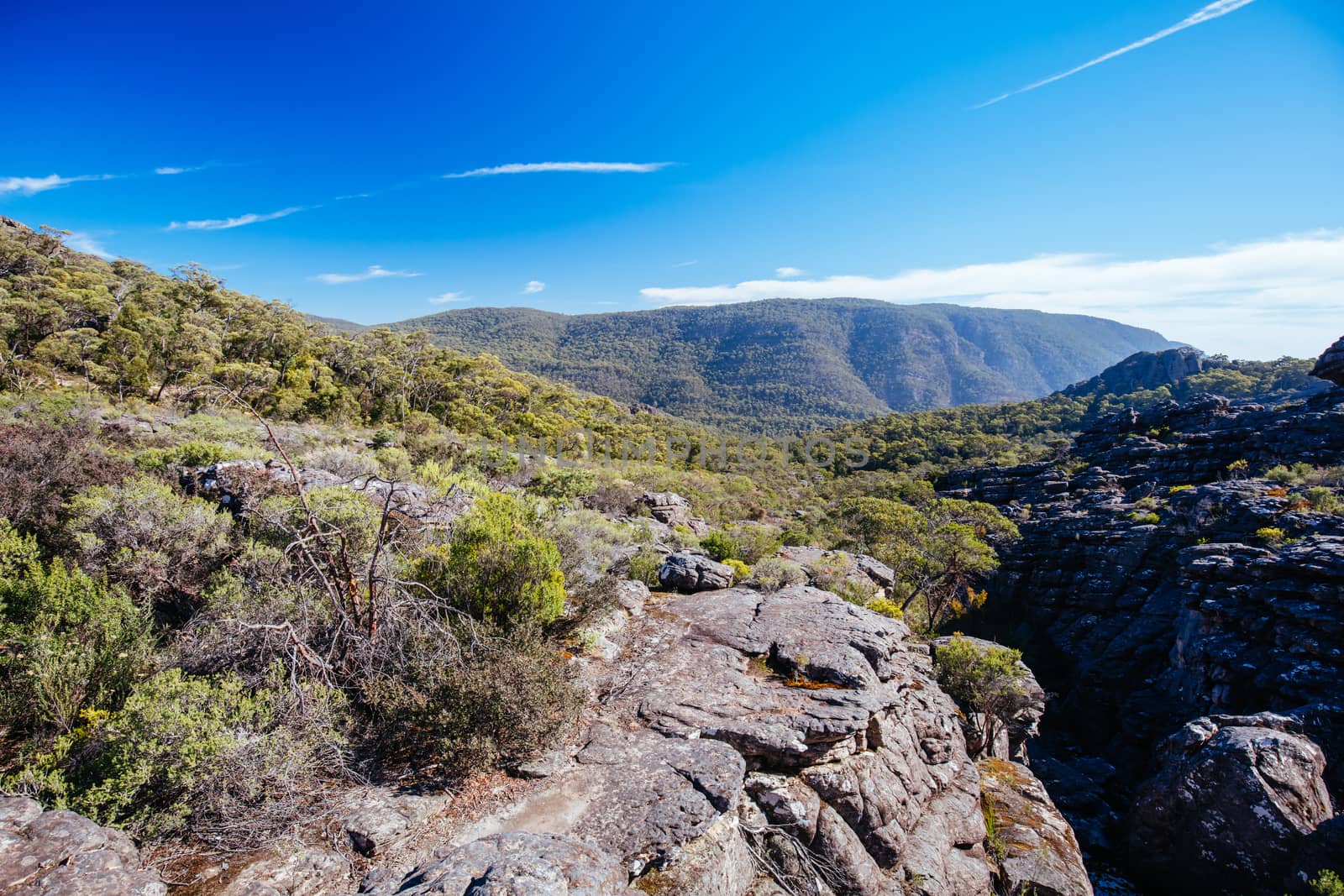 The steep rocky inclines on the famous Wonderland hike towards Pinnacle Lookout near Halls Gap in Victoria, Australia