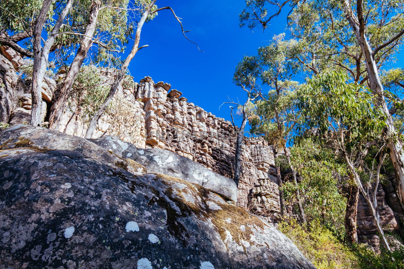 The steep rocky inclines on the famous Wonderland hike towards Pinnacle Lookout near Halls Gap in Victoria, Australia