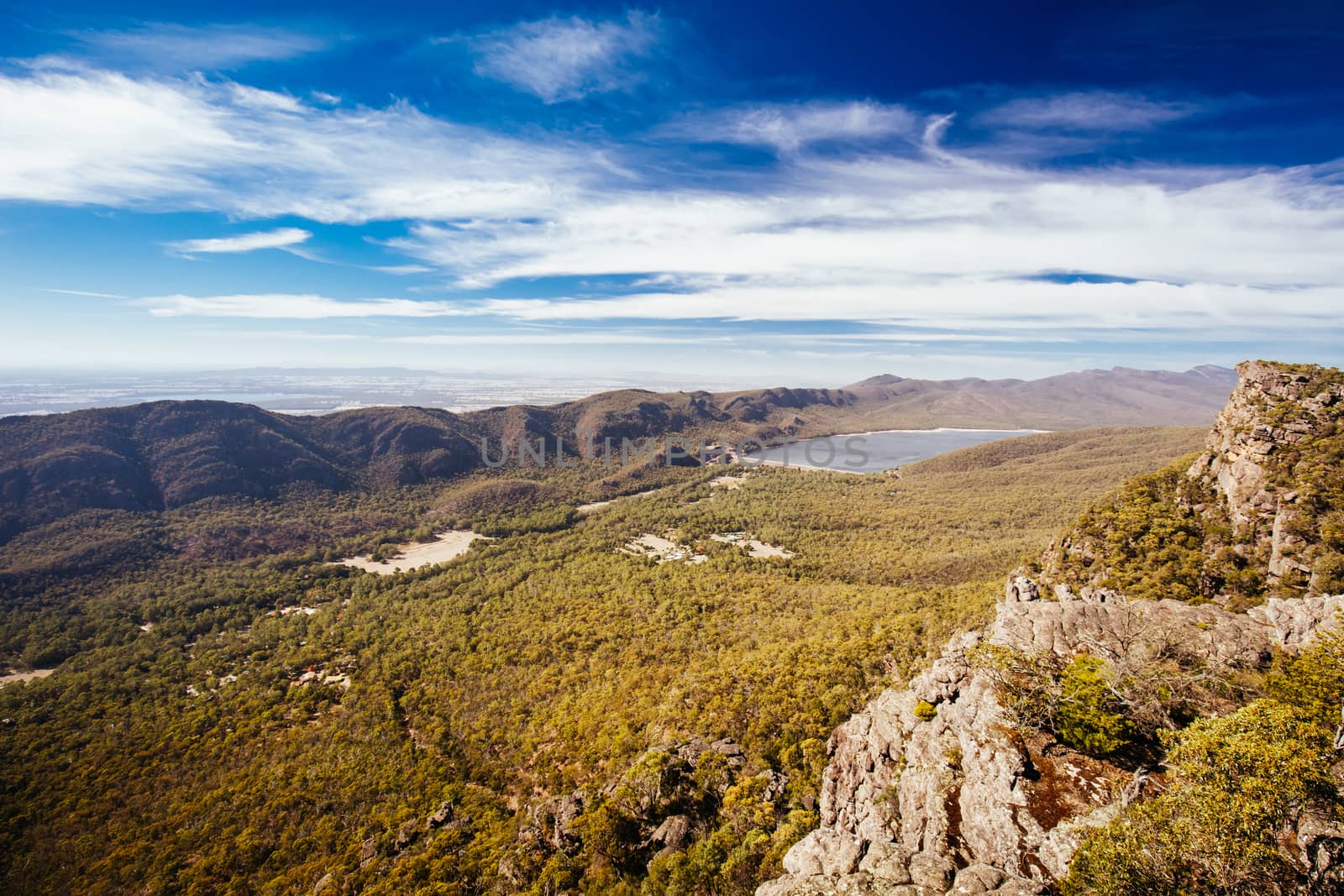 Iconic views from Pinnacle Lookout over Halls Gap and surrounds on the Wonderland hike loop in Victoria, Australia