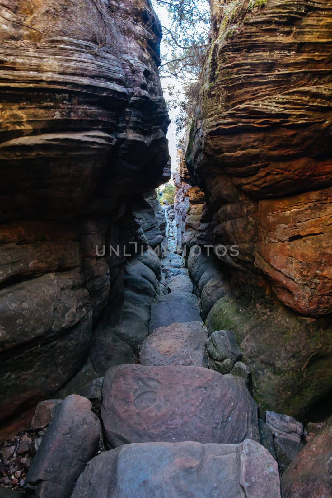 The steep rocky inclines on the famous Wonderland hike towards Pinnacle Lookout near Halls Gap in Victoria, Australia