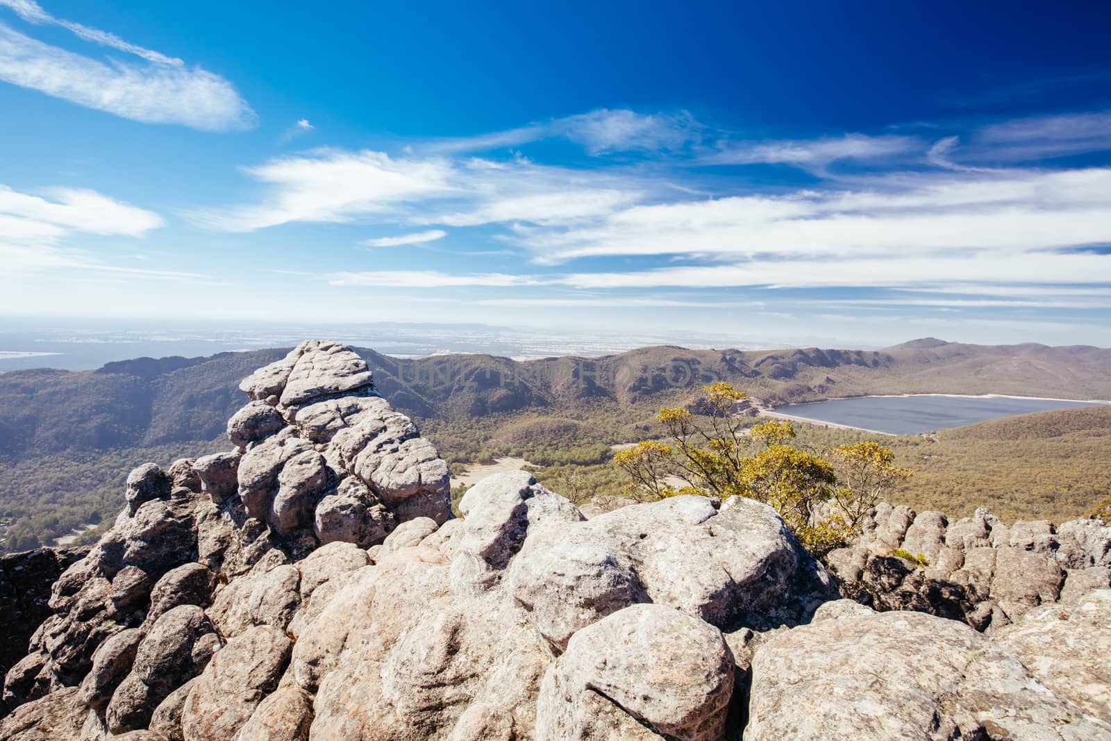 Iconic views from Pinnacle Lookout over Halls Gap and surrounds on the Wonderland hike loop in Victoria, Australia