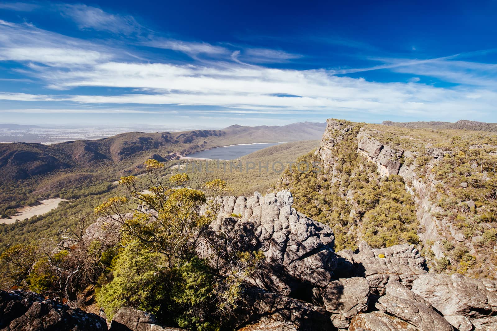 Iconic views from Pinnacle Lookout over Halls Gap and surrounds on the Wonderland hike loop in Victoria, Australia