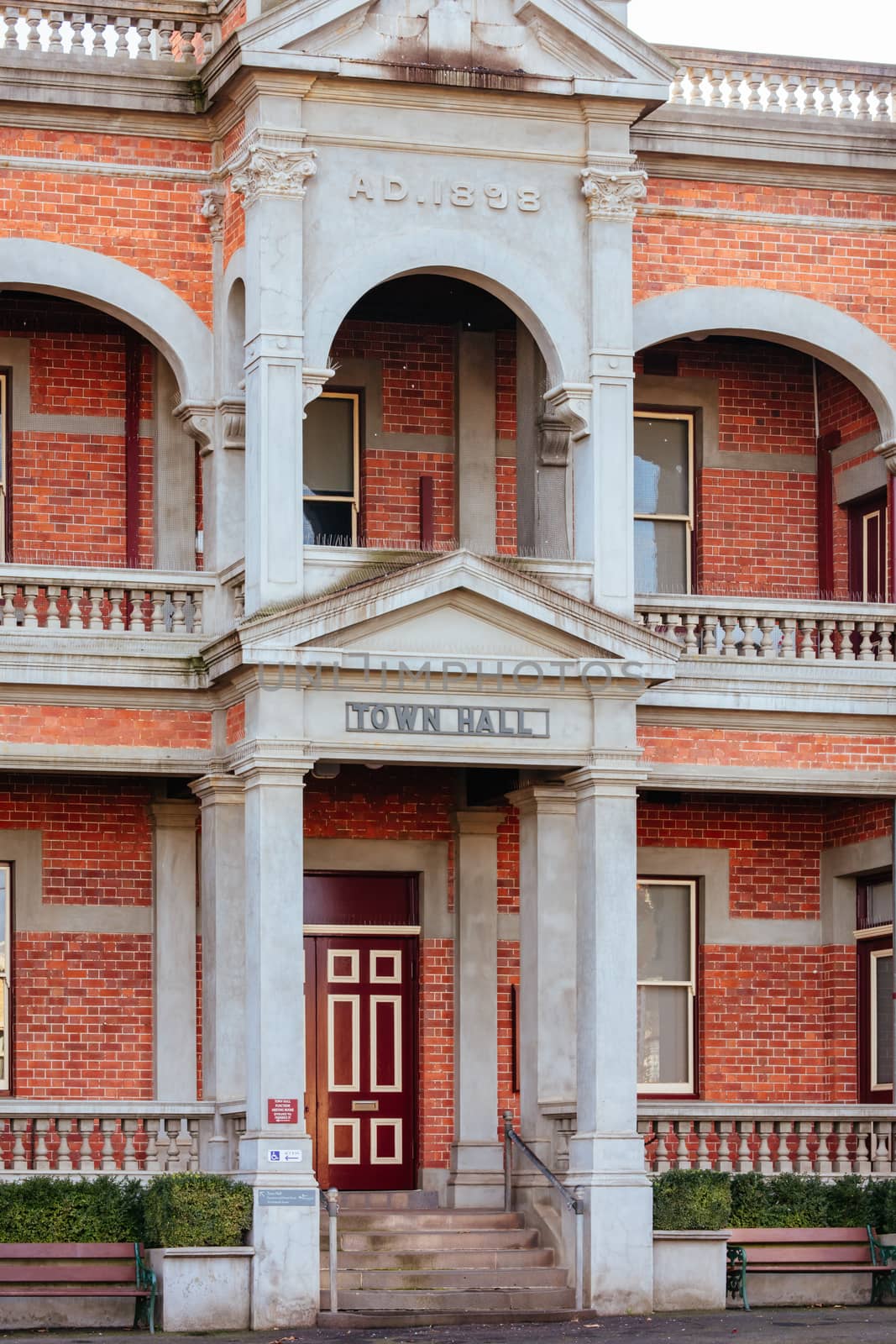 The iconic Castlemaine Town Hall on a clear winter's morning in central Victoria, Australia