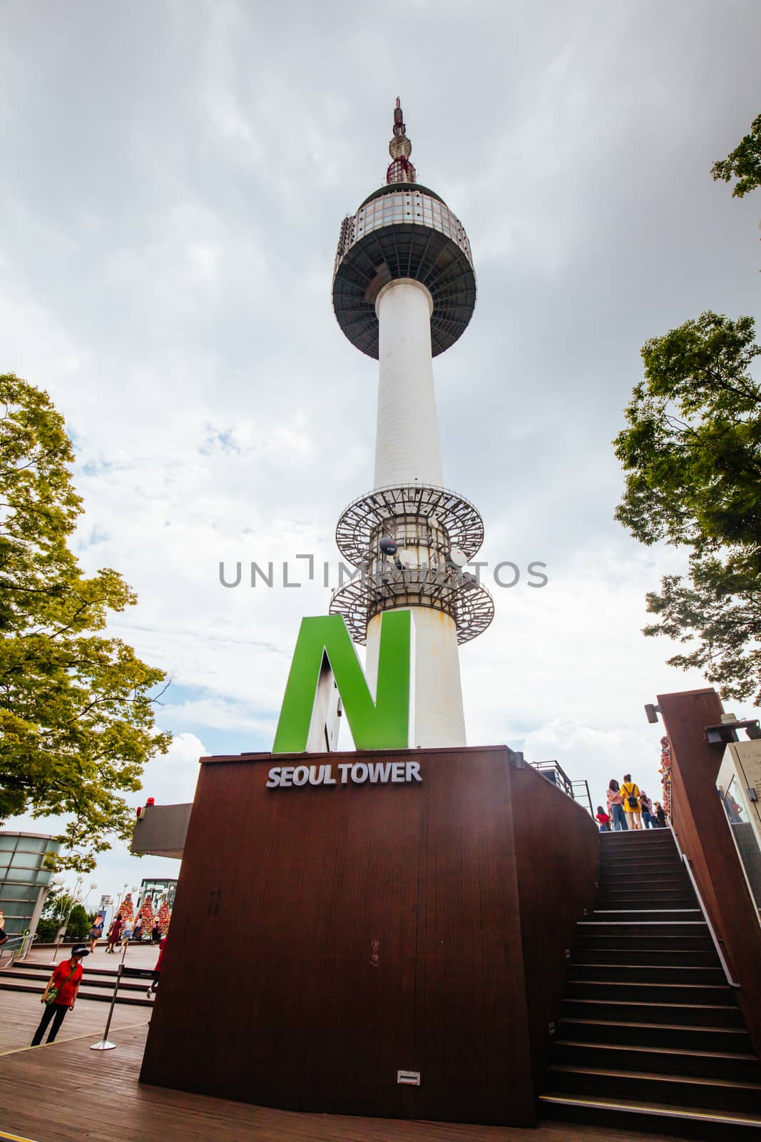 SEOUL, SOUTH KOREA - AUGUST 25, 2018: Tower and attached buildings at N Seoul Tower, Namsan Park. South Korea.