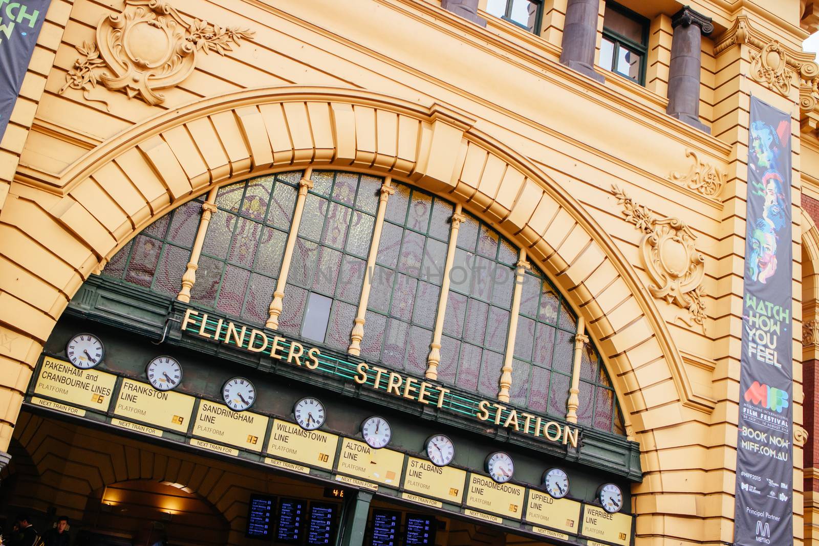 Melbourne, Australia - August 26 2015 - The facade of Flinders St station in Melbourne CBD Australia