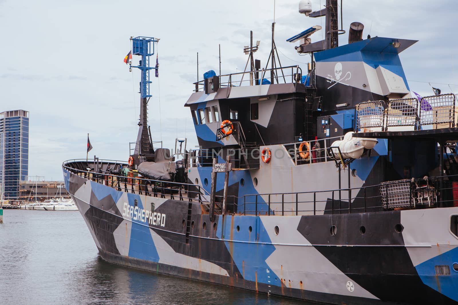Melbourne, Australia - 4 September 2013: Sea Shepherd's flagship vessel the M/Y Steve Irwin docked at Docklands in Melbourne Victoria Australia