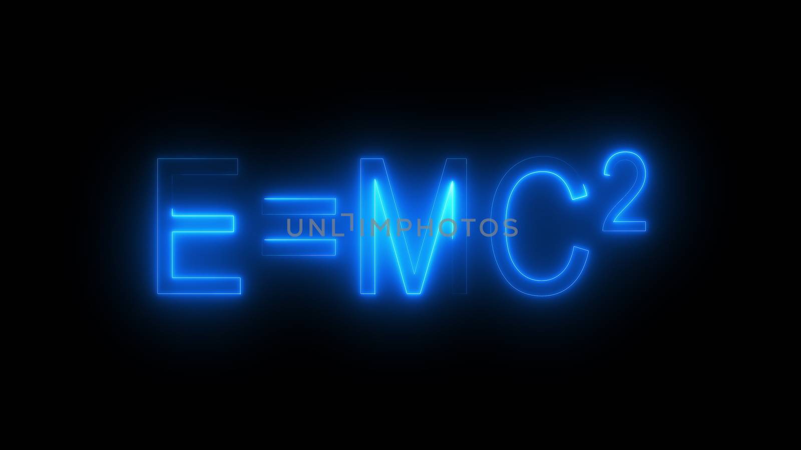 Burning inscription E mc2, computer generated. 3d rendering of Albert Einsteins physical formula. Scientific graphic backdrop