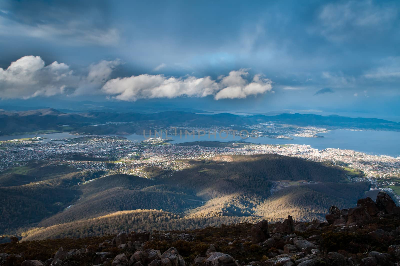 View from Mt Wellington over Hobart in Tasmania