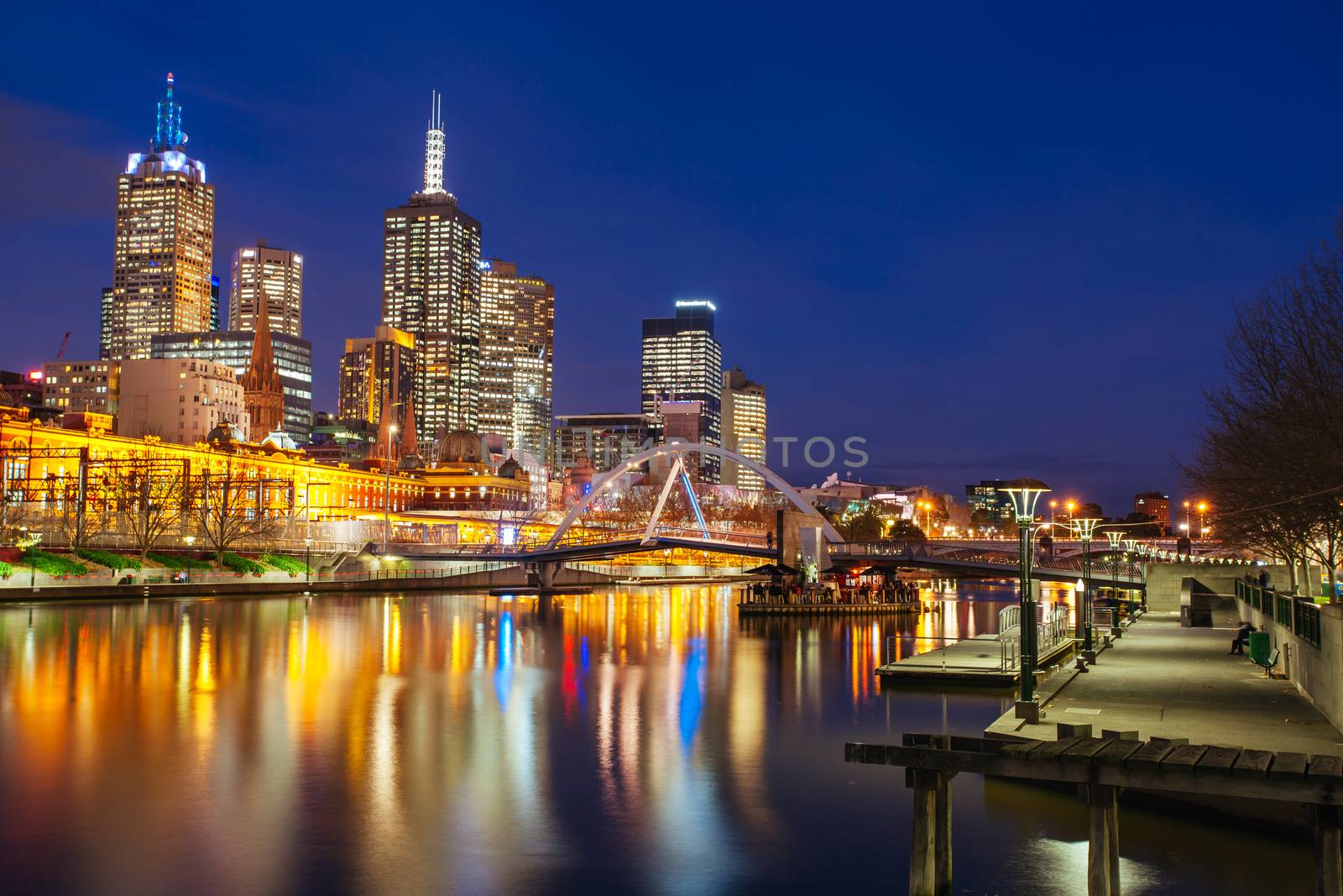 Melbourne, Australia - July 2 2013: Melbourne's famous skyline from Southbank towards Flinders St Station in Melbourne, Victoria, Australia