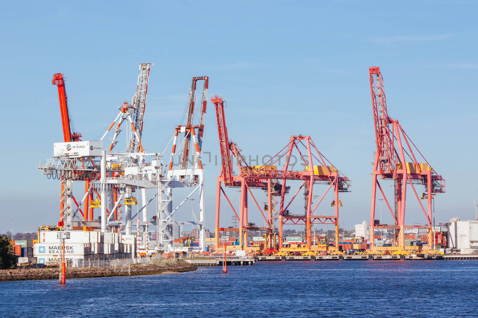 Melbourne, Australia - 17 December 2013: Coode Island shipping port with boats being unloaded in Melbourne, Victoria, Australia