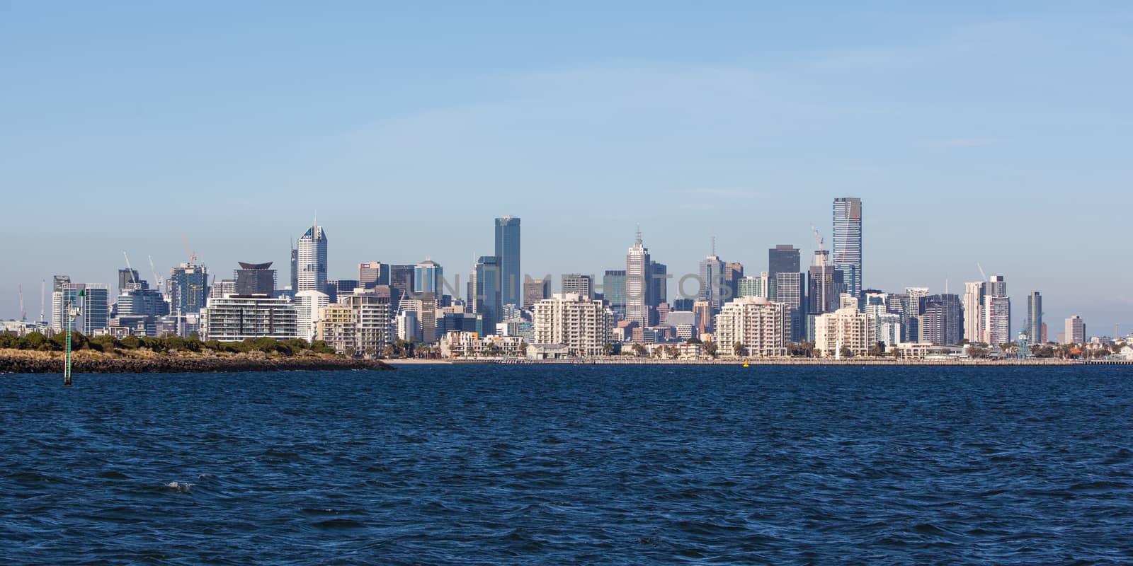Melbourne skyline on a summer's day from Port Phillip Bay in Victoria, Australia