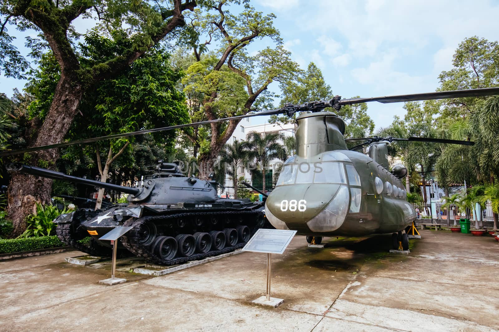 HO CHI MINH CITY, VIETNAM - SEPTEMBER 27: Aircraft and artefacts in the War Remnants Museum. This is a popular tourist attraction on September 27, 2018 in Ho Chi Minh City (Saigon) Vietnam
