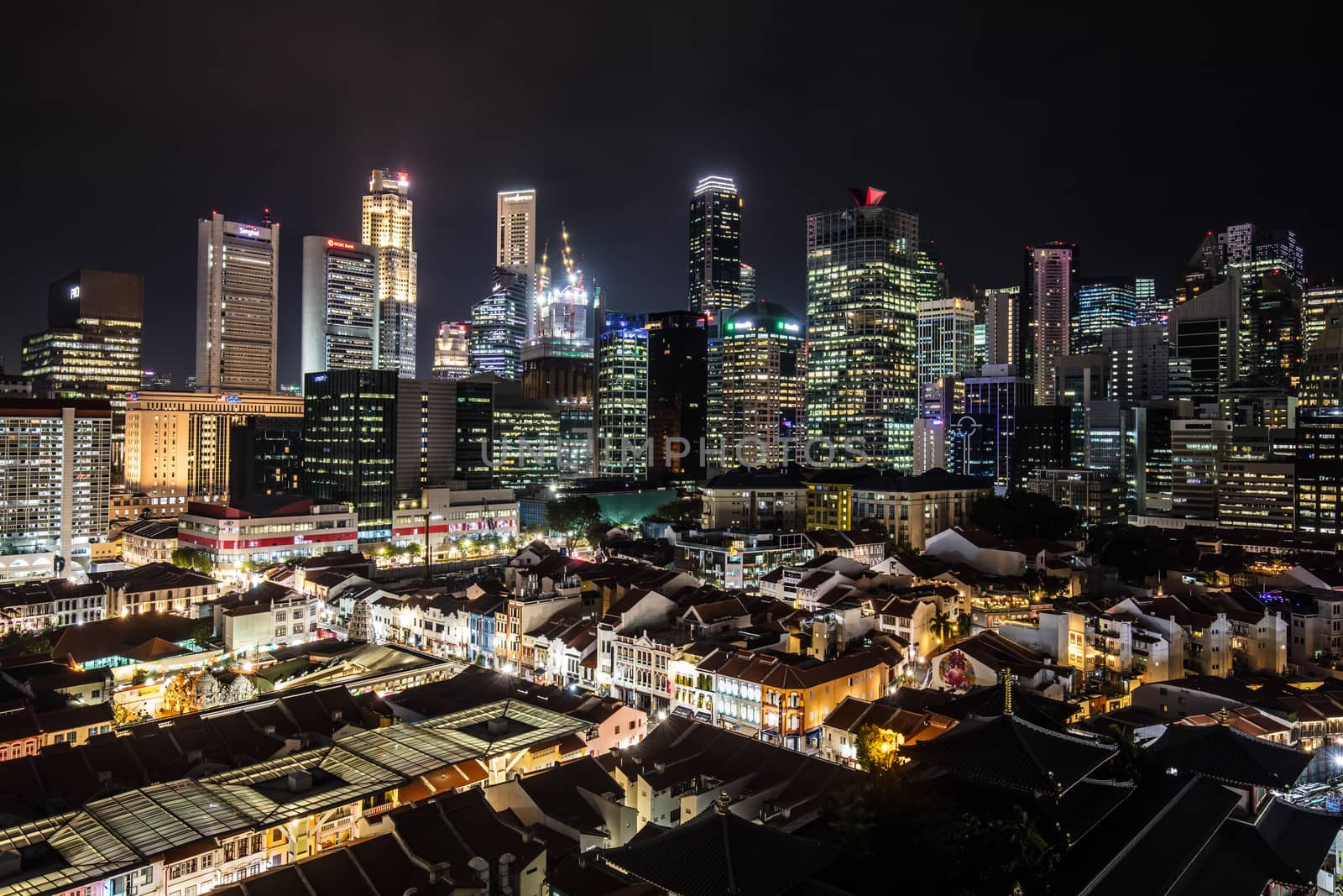 Gritty urban Chinatown view in Singapore at night