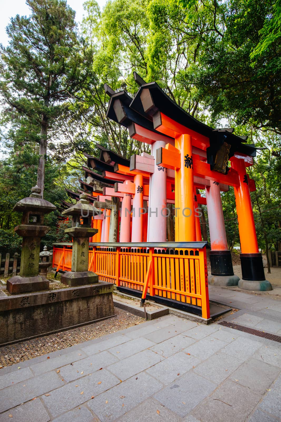 Front entrance at Fushimi Inari Shrine in Kyoto, Japan. One of the largest tourist attractions in Japan