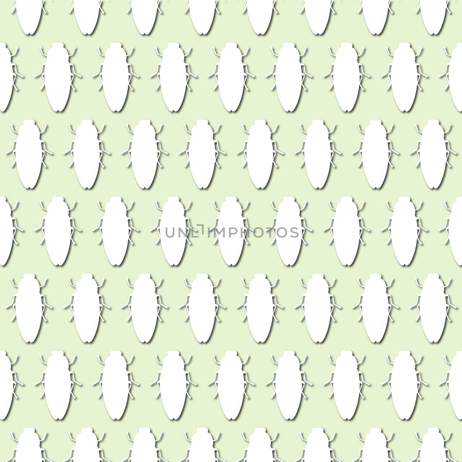 White bug, beetle silhouette on pale green background, seamless pattern. Paper cut style by Pashchenko