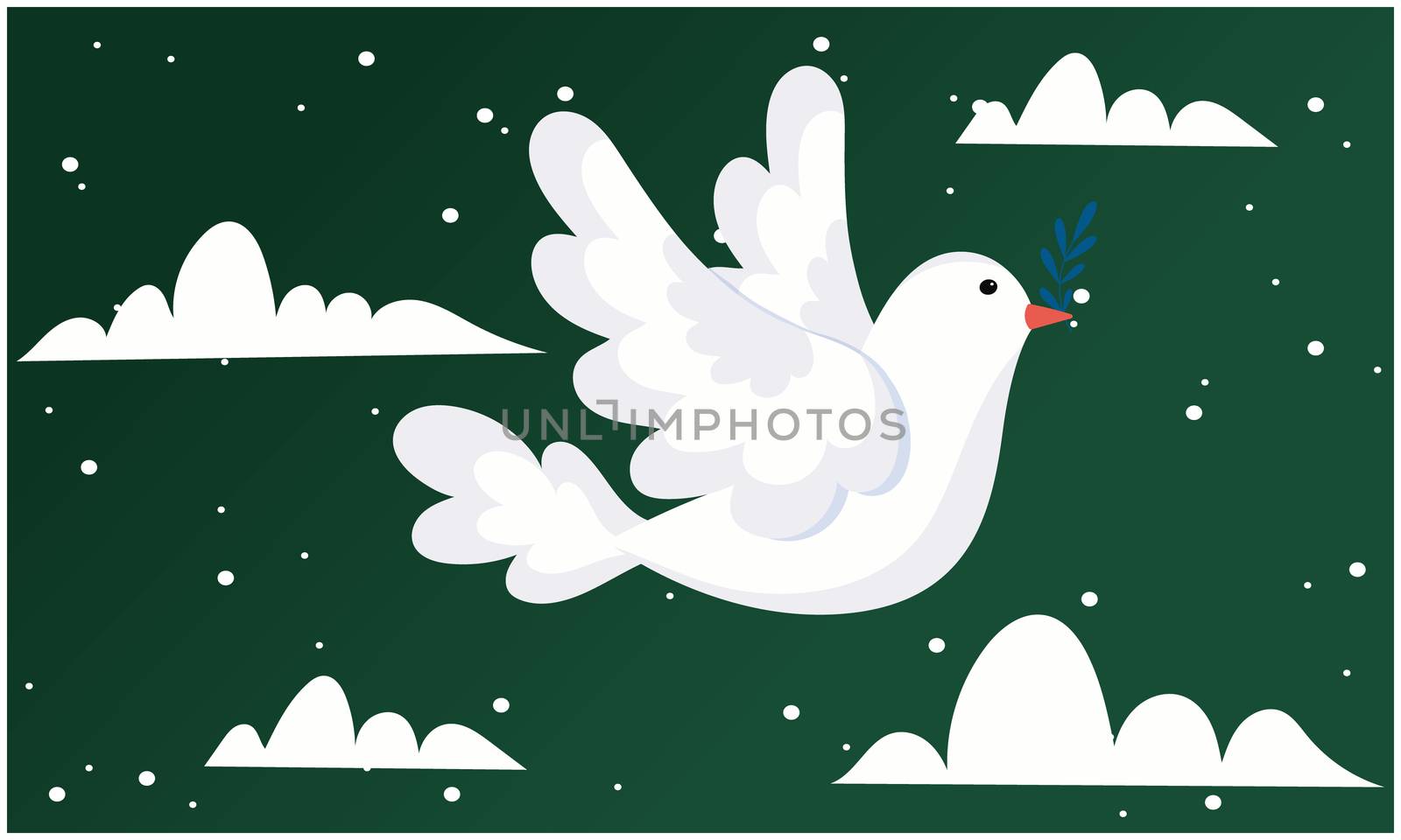 birds and cloud flat design on green background