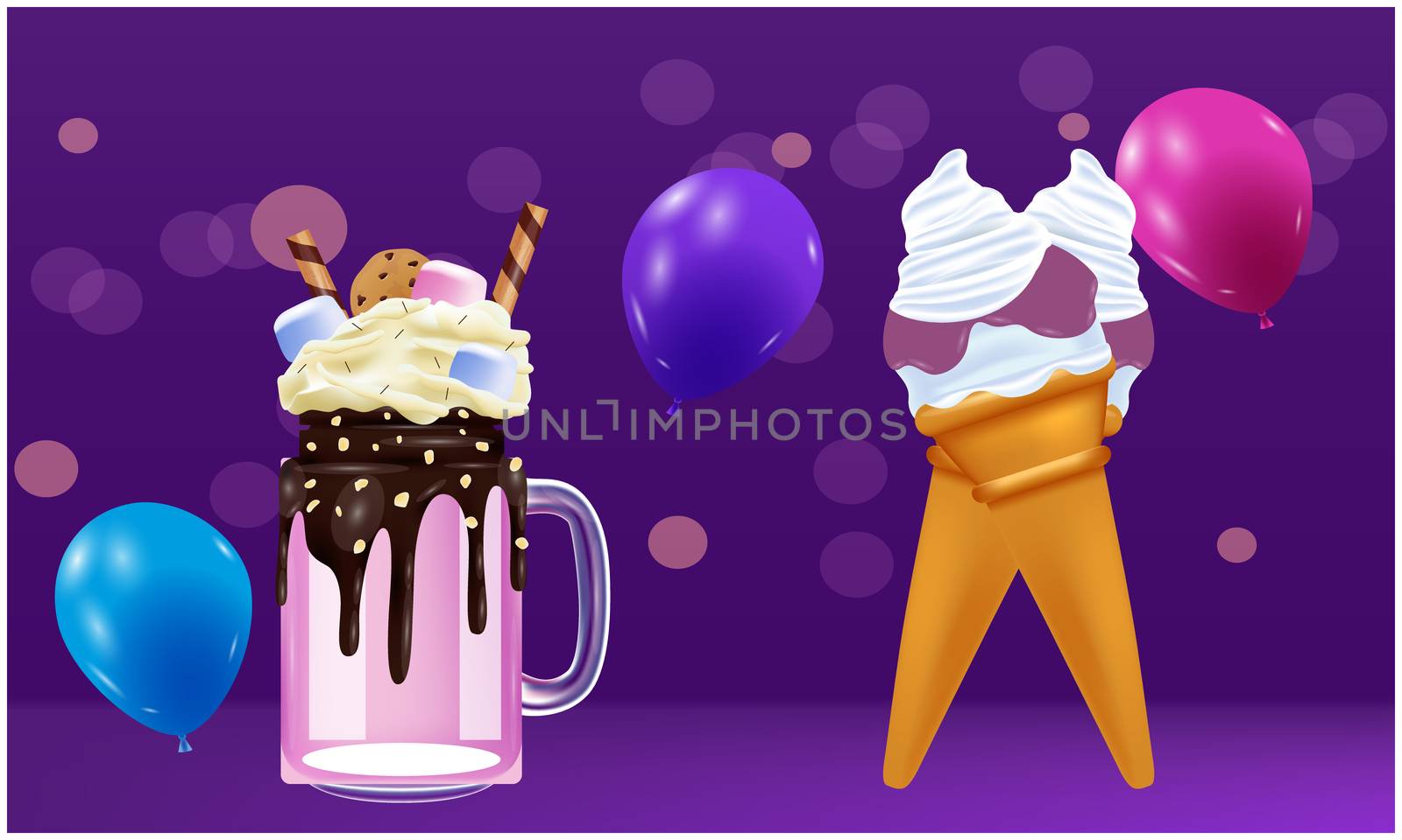 Mock up illustration of monster shake and ice cream on abstract background by aanavcreationsplus