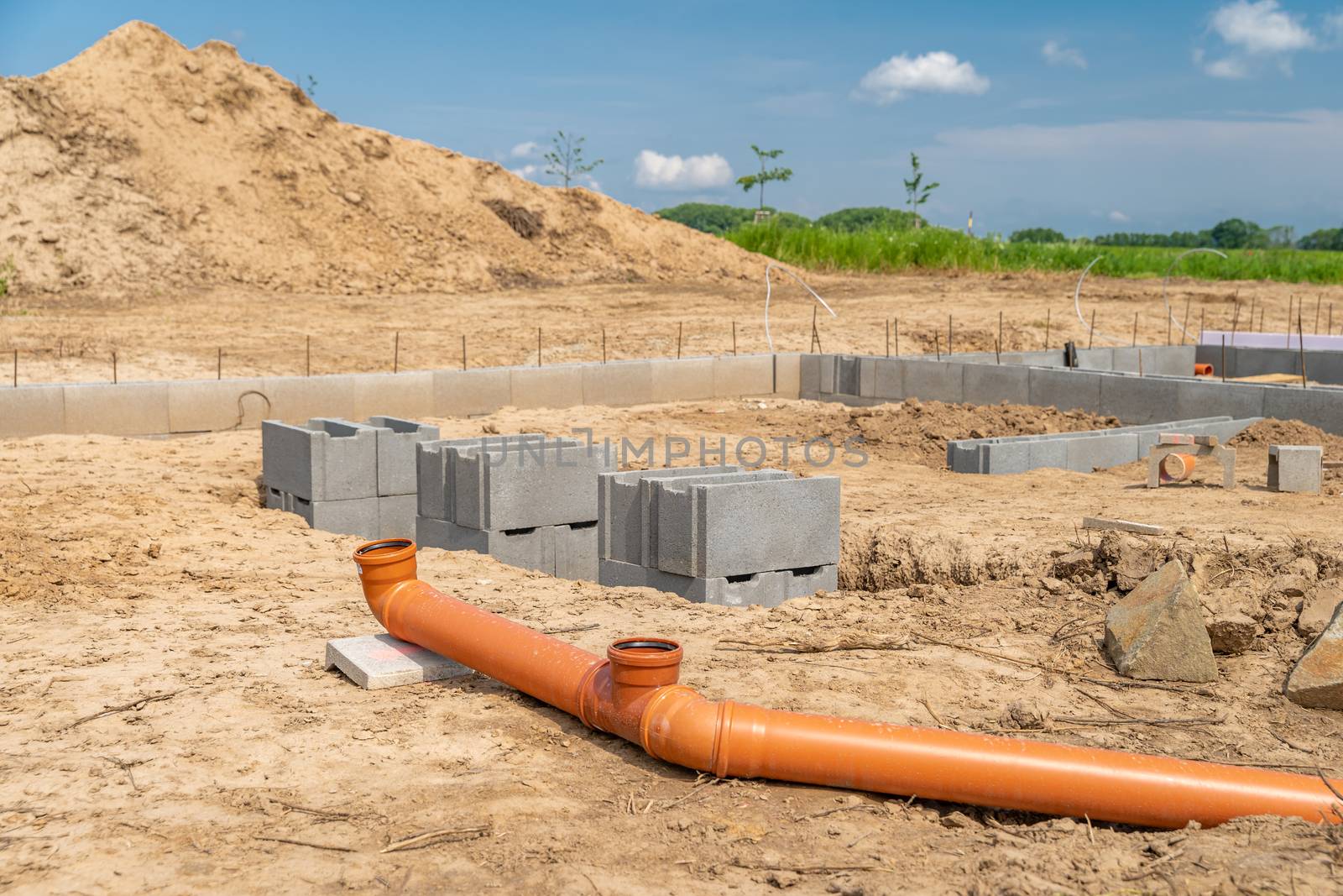 pipes for waste in the construction of a family house.